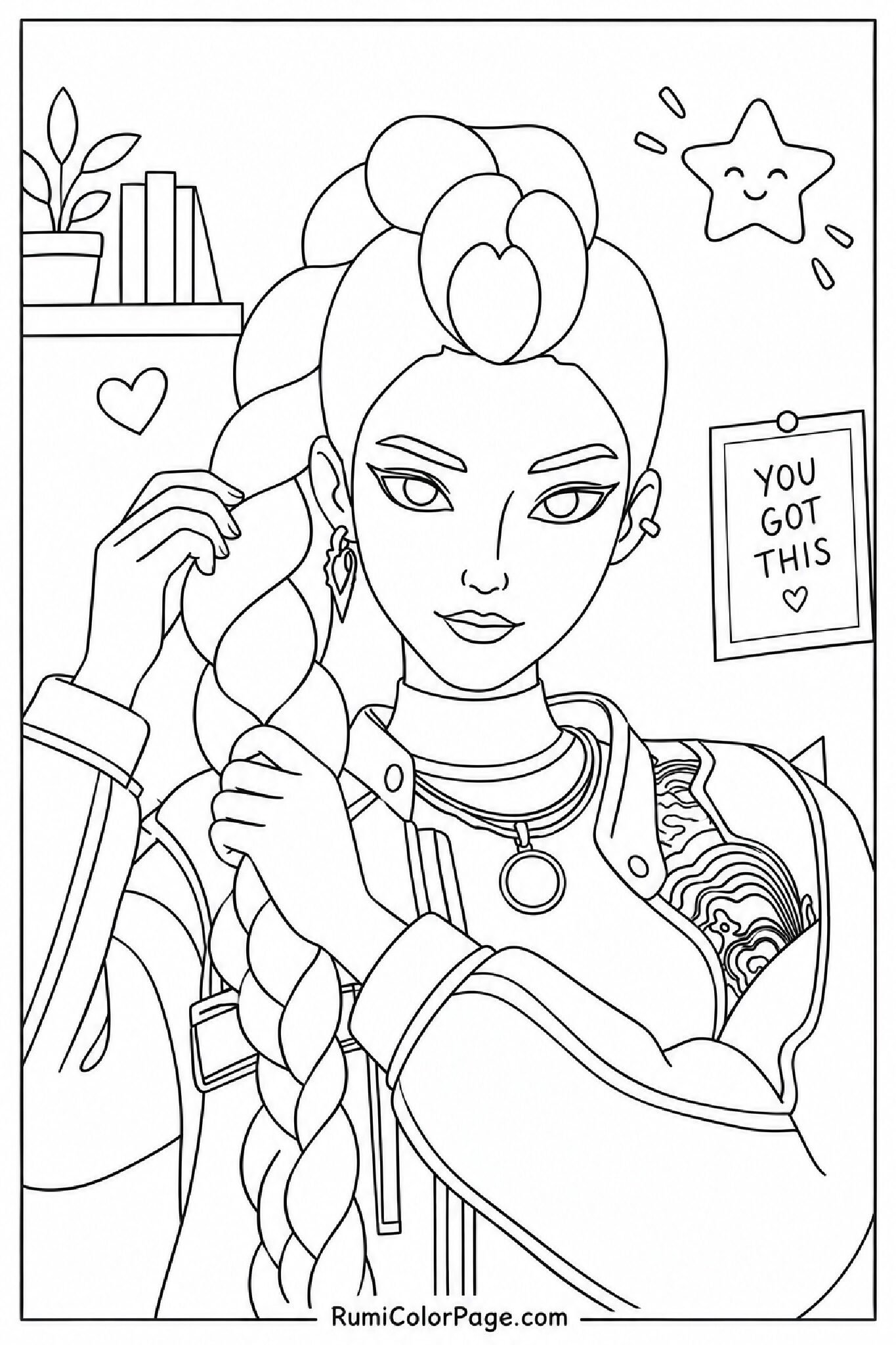Rumi Adjusting Her Braid coloring page