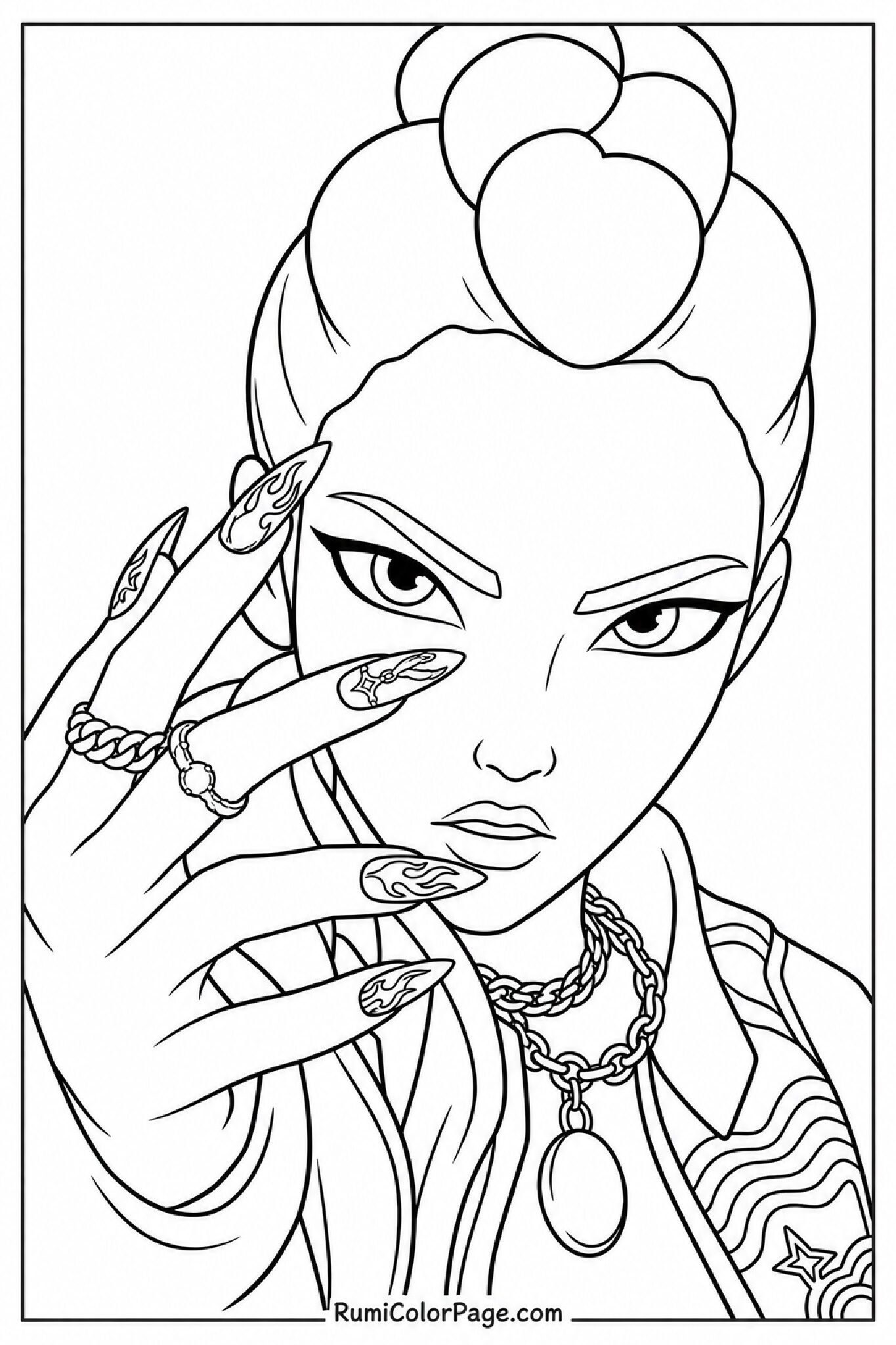 Intense Stare & Detailed Nails coloring page
