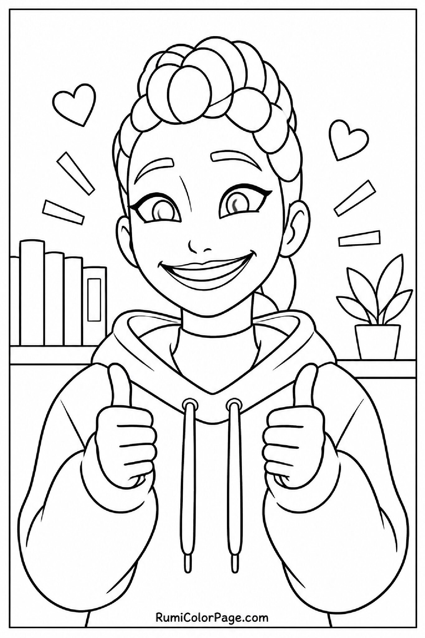 Happy Rumi giving thumbs up in a straight-on relaxed pose coloring page
