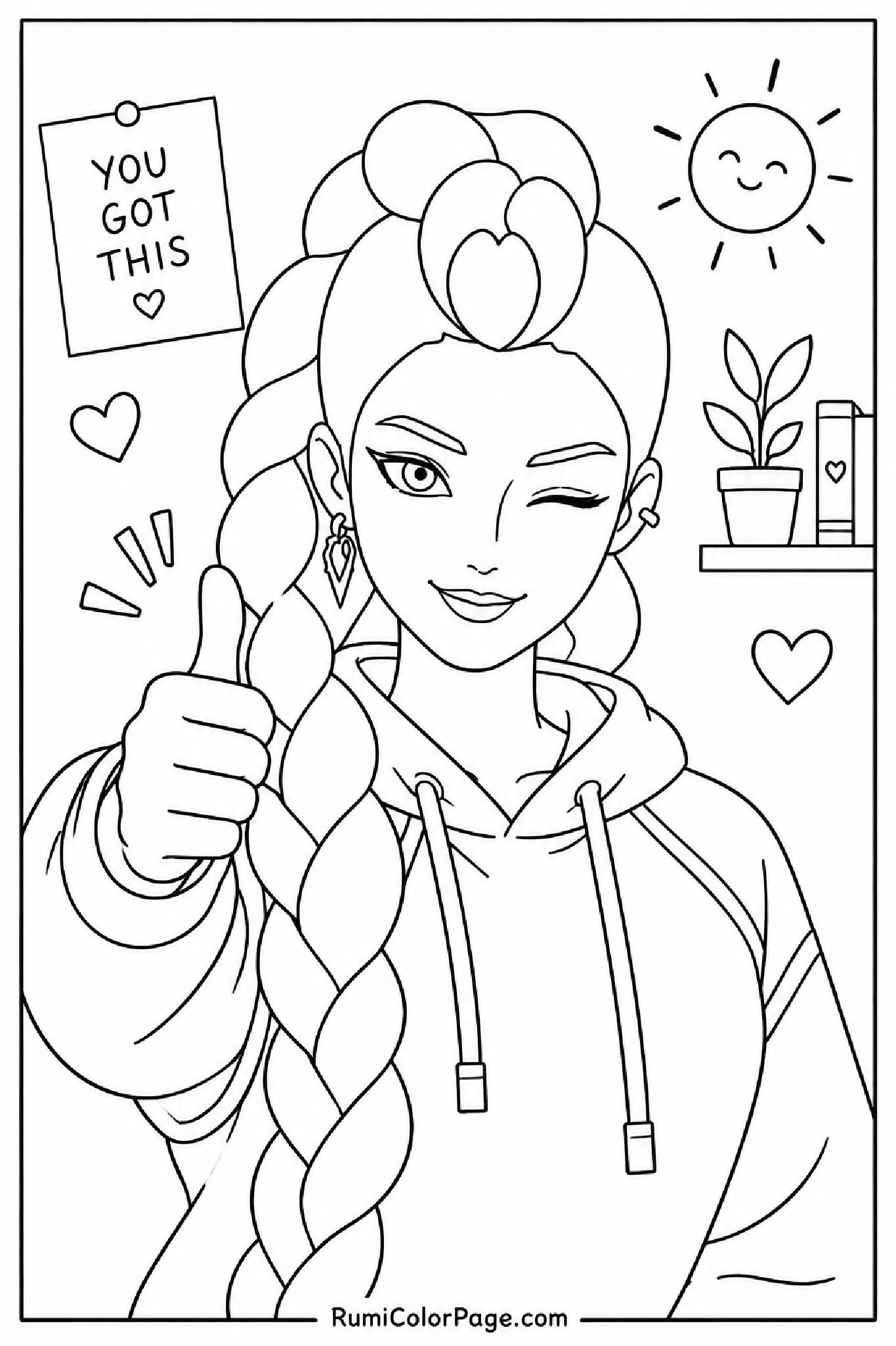 Rumi Giving Thumbs Up and Smiling coloring page
