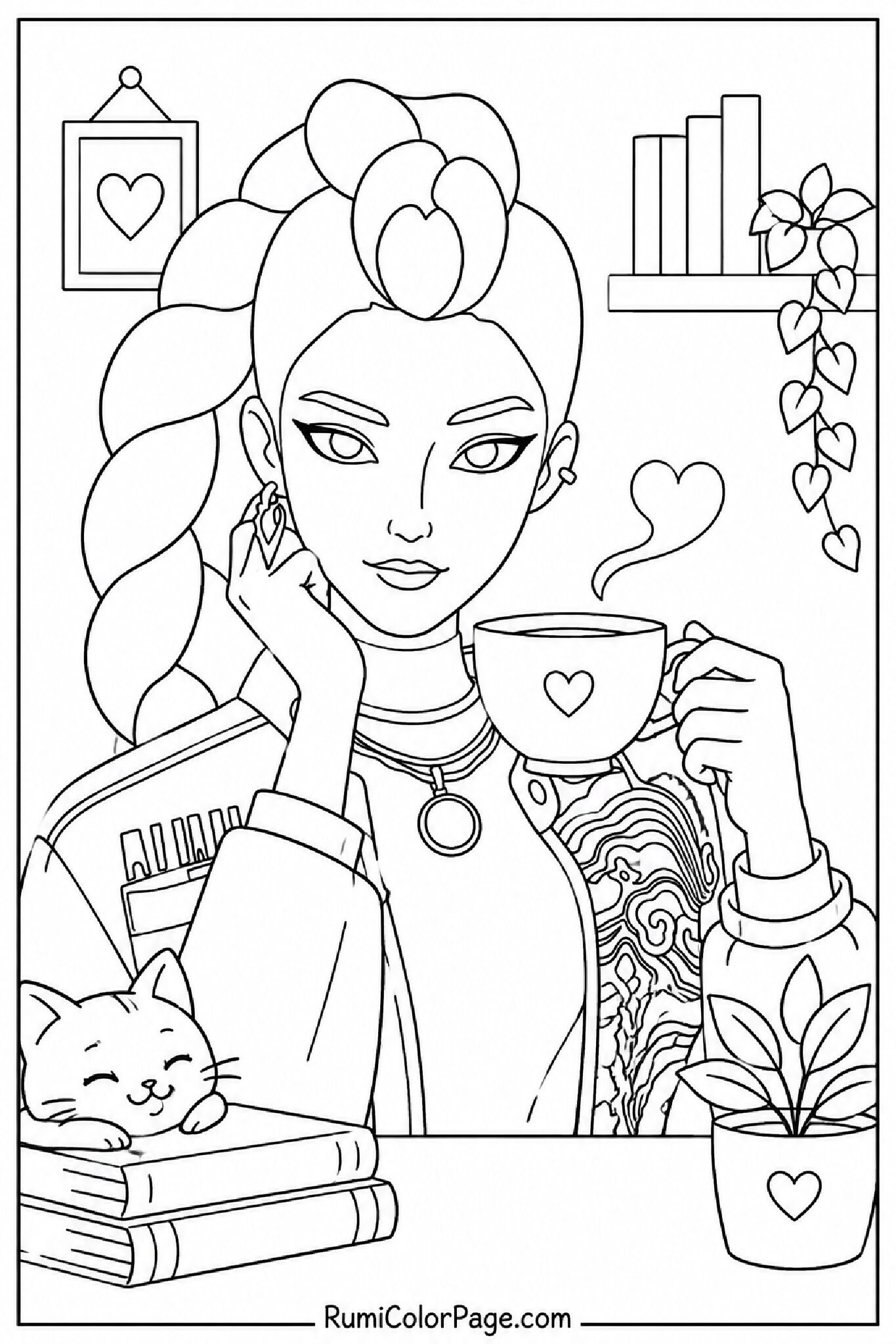 Rumi Holding a Cup of Tea coloring page