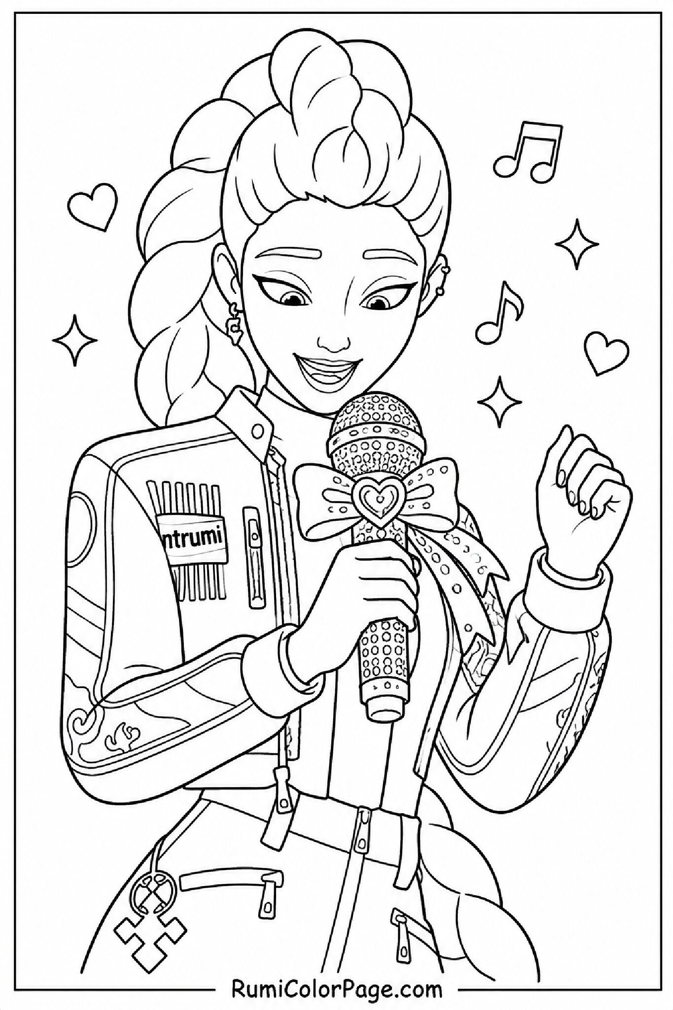 Rumi Holding a Decorated Microphone coloring page