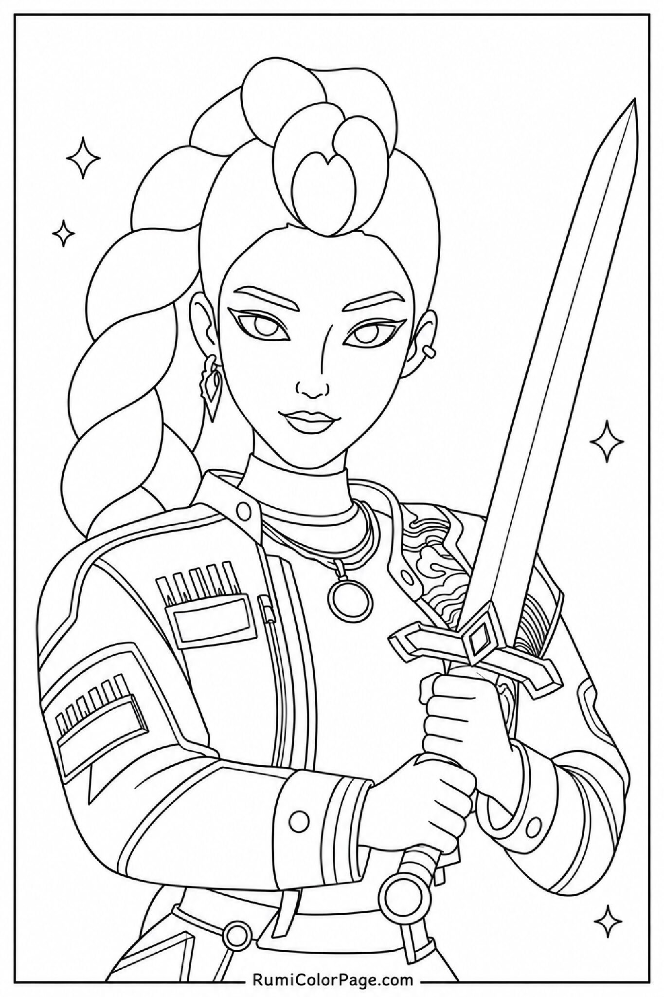 Rumi Holding a Sword coloring page