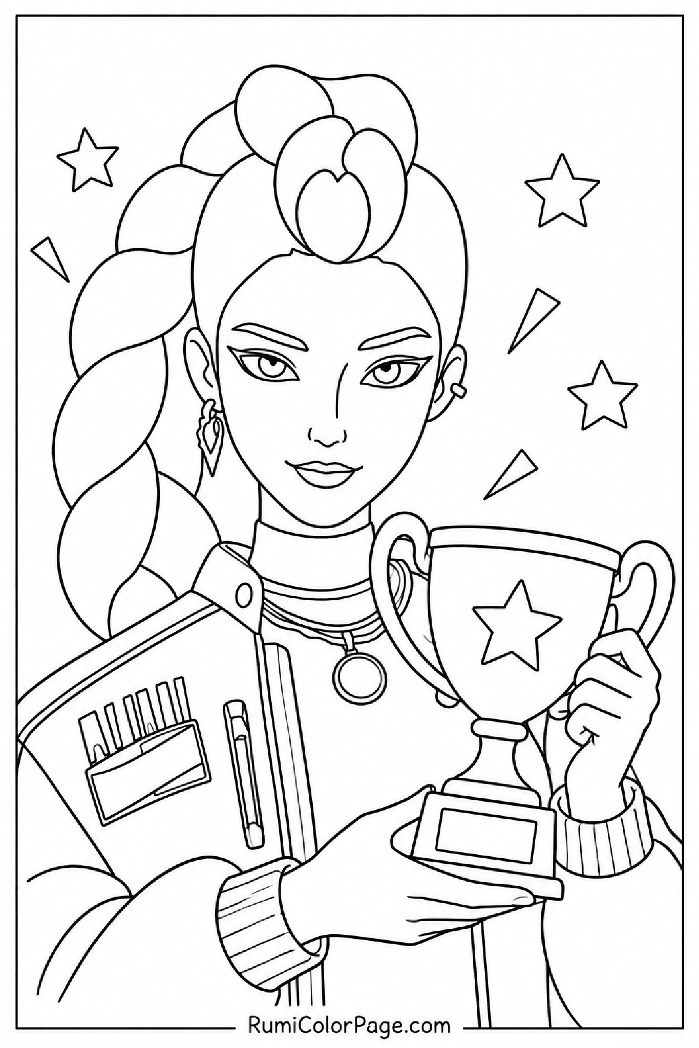 Rumi Holding a Trophy coloring page