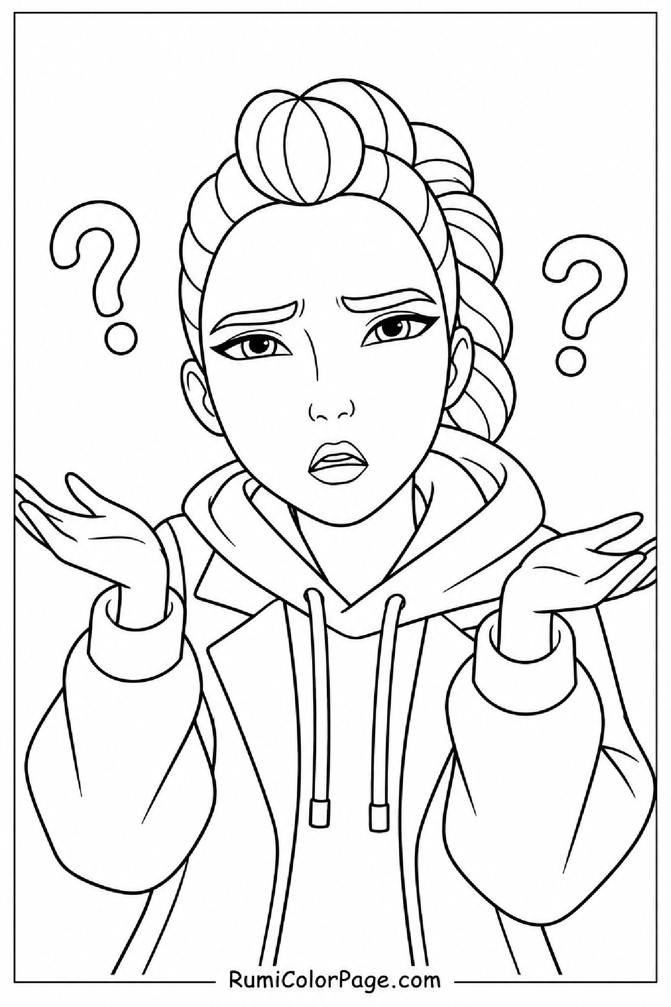 Rumi Looking Confused Straight-On Front View coloring page