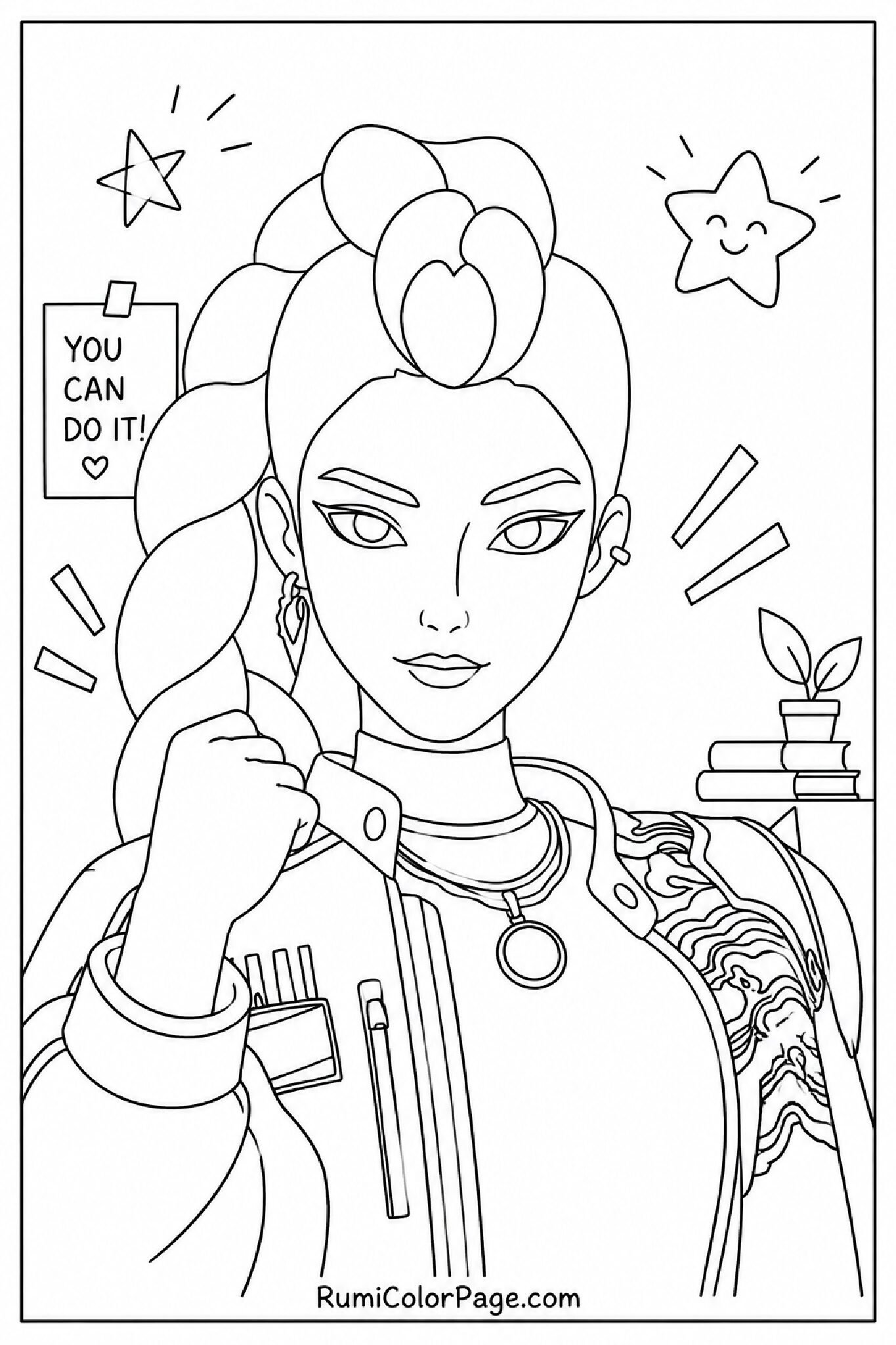 Rumi Looking Determined coloring page