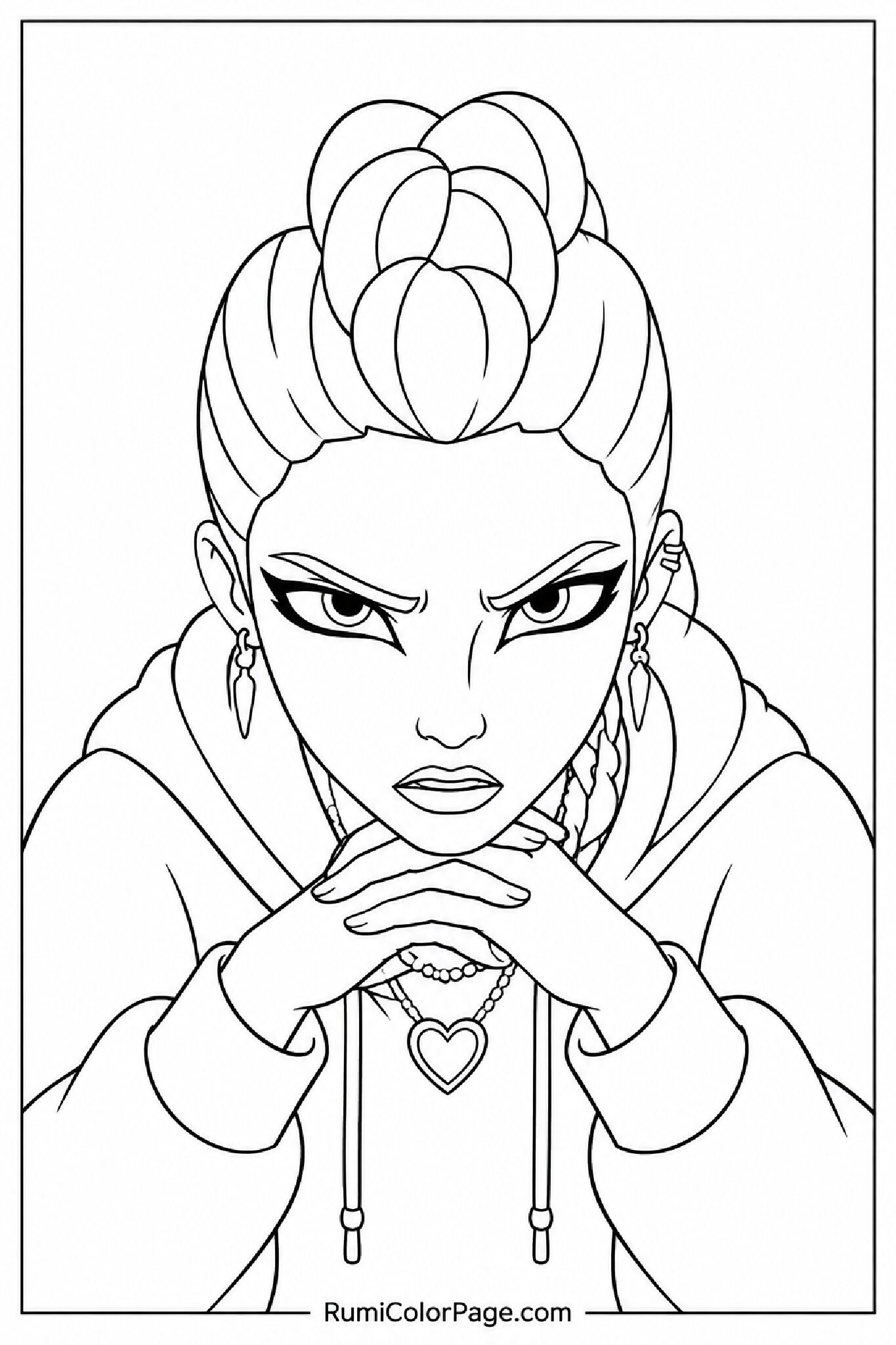 Rumi Looking Intense With Chin Down Close-Up coloring page
