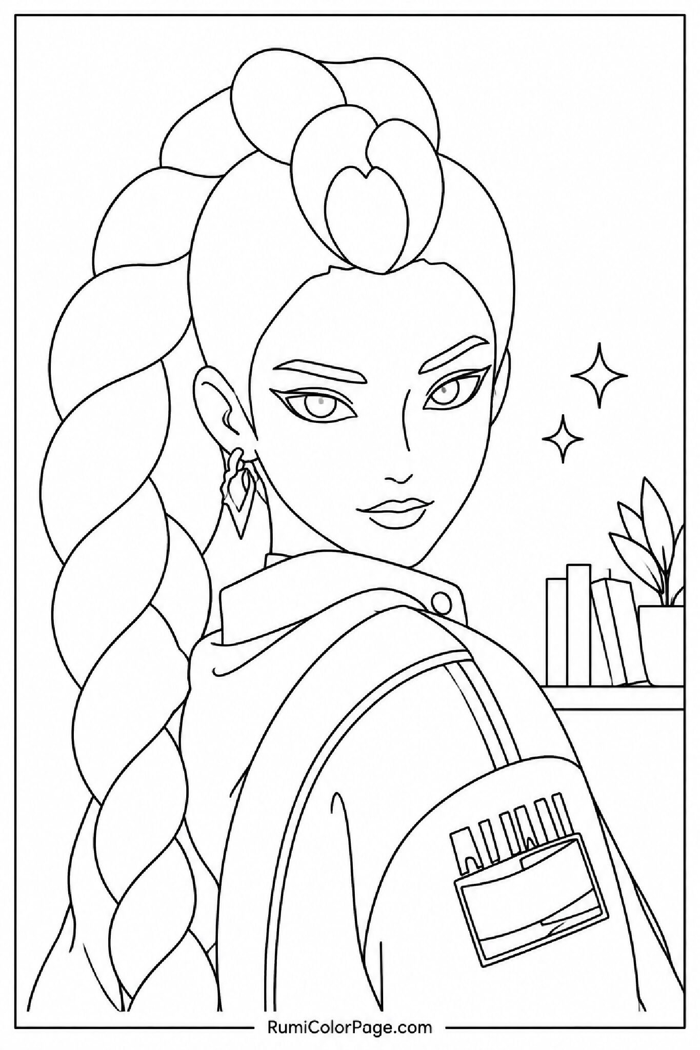 Rumi Looking Over Her Shoulder Mysteriously coloring page