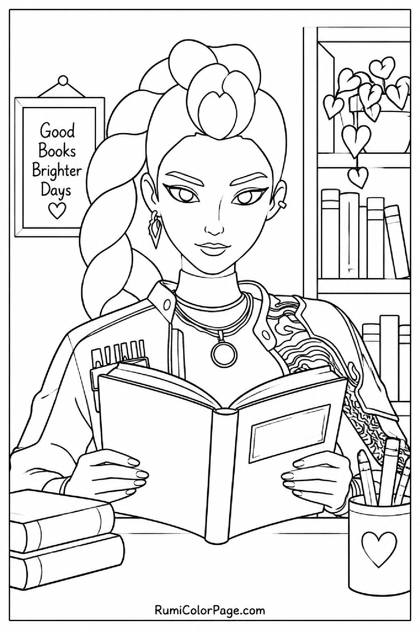 Rumi Reading a Book Quietly coloring page