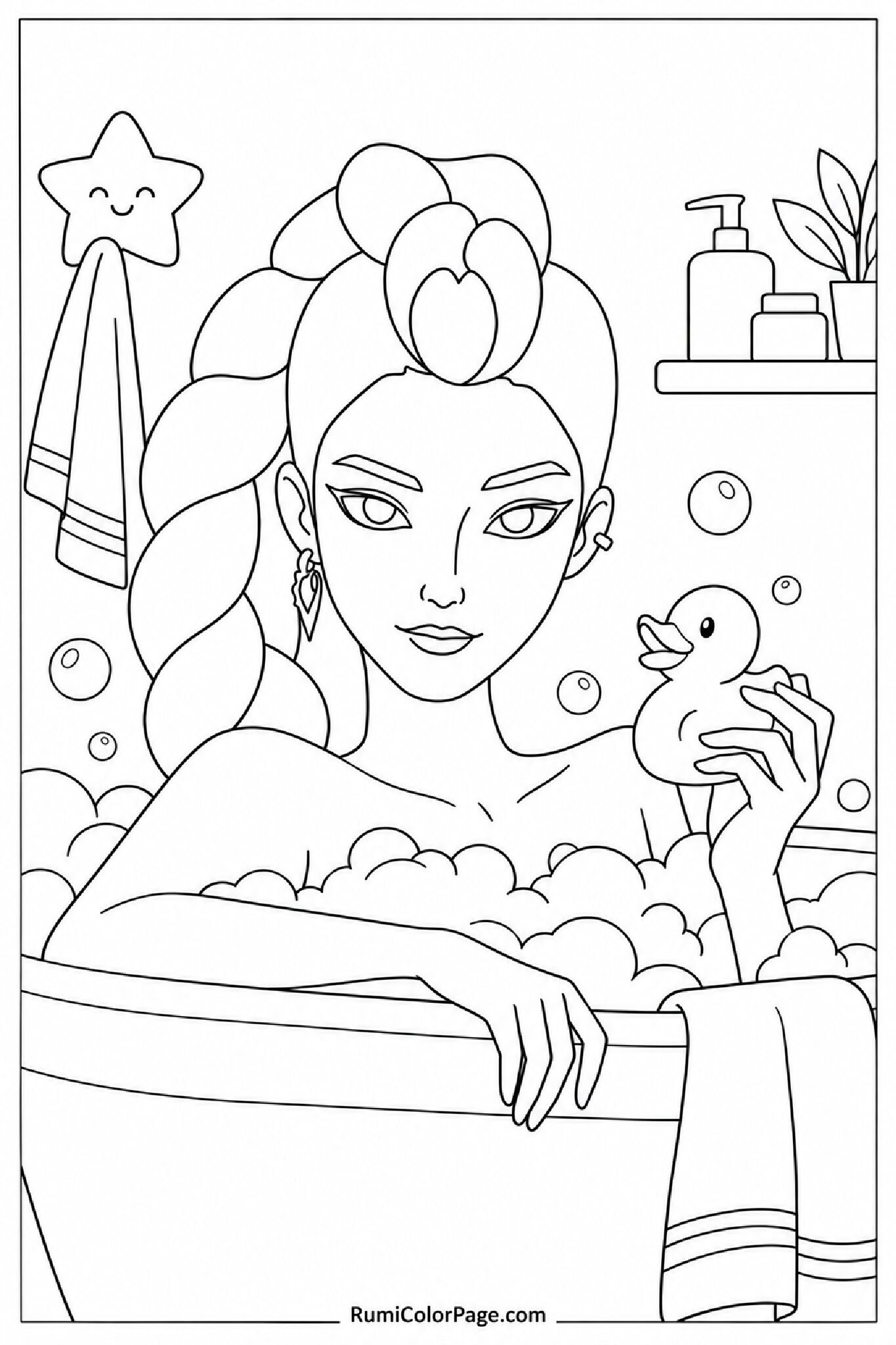 Rumi Relaxing in Bath coloring page