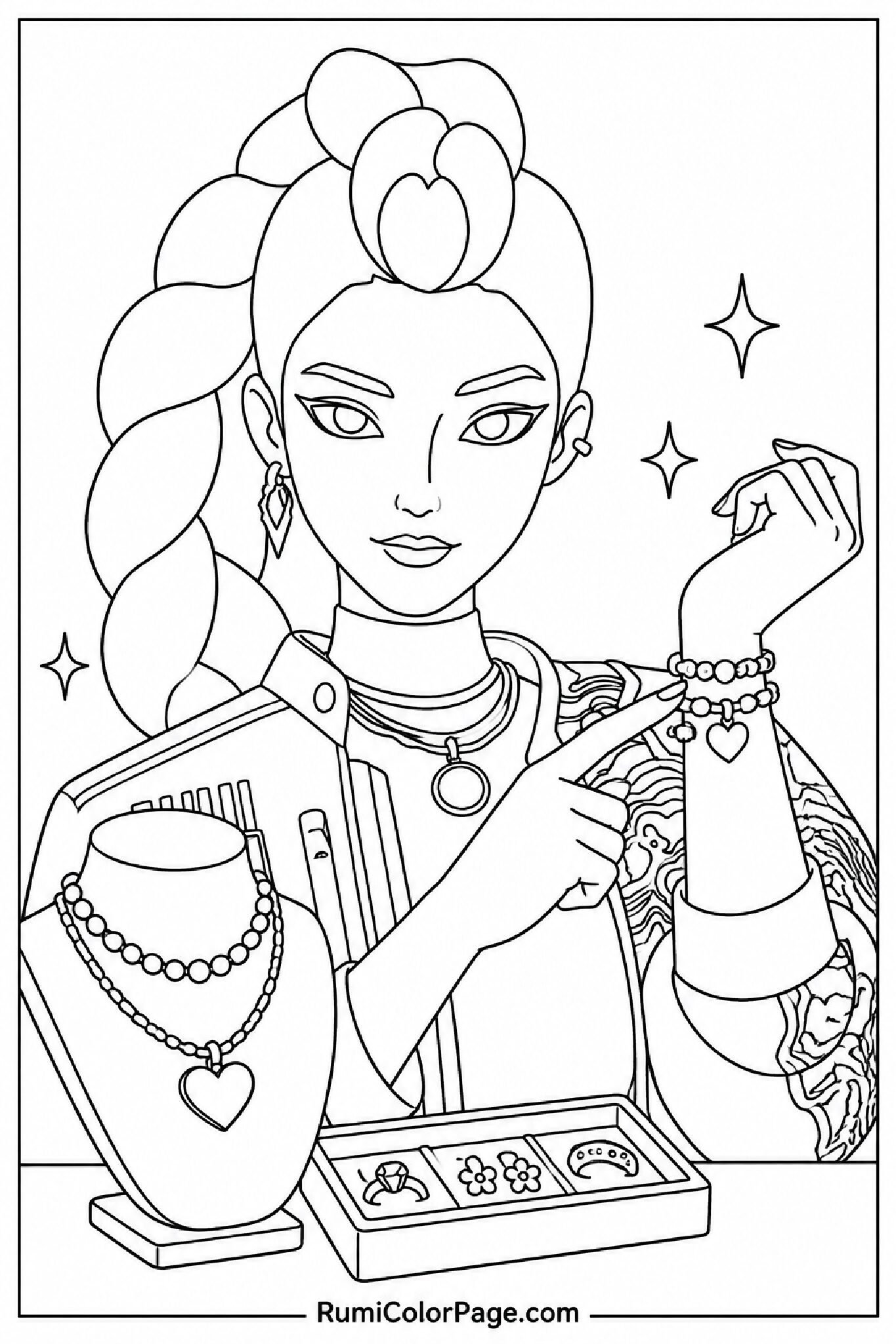 Rumi Showing Off Jewelry coloring page