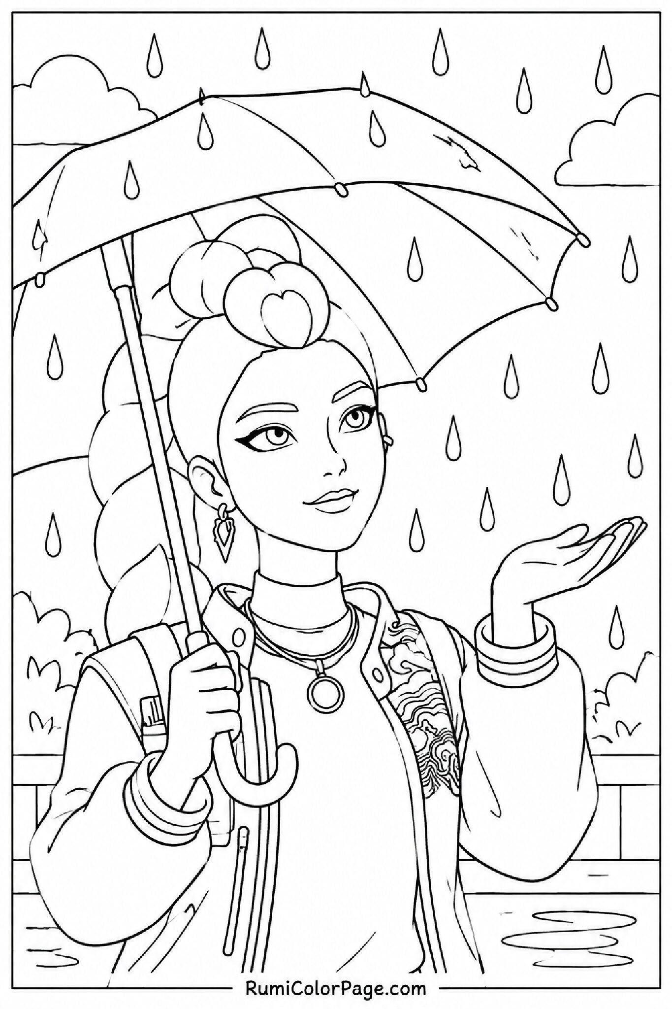 Rumi Standing in the Rain Looking Up coloring page