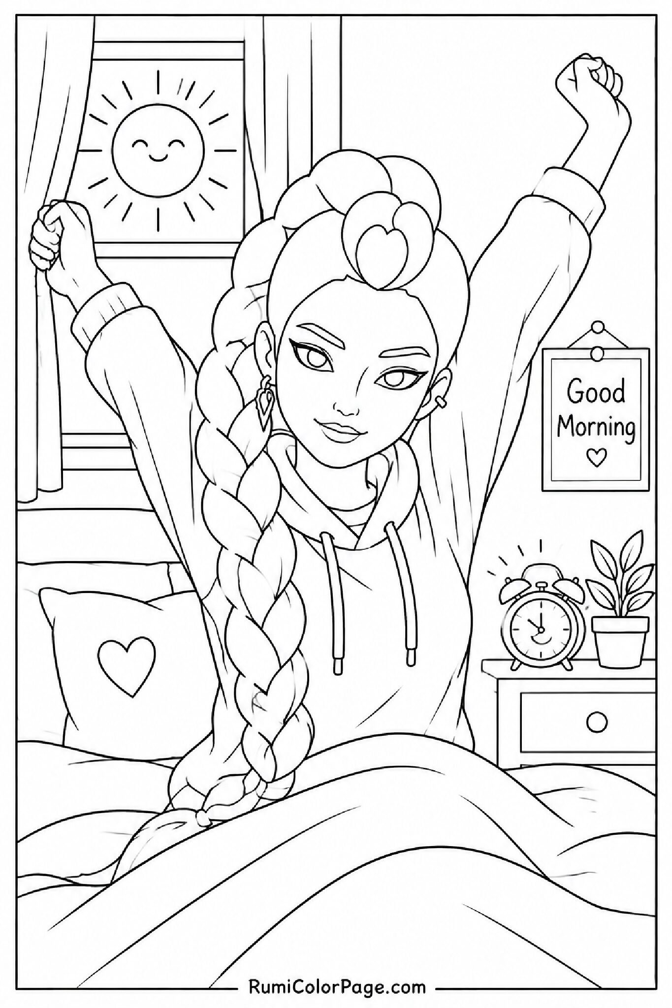 Rumi Stretching After Waking Up coloring page