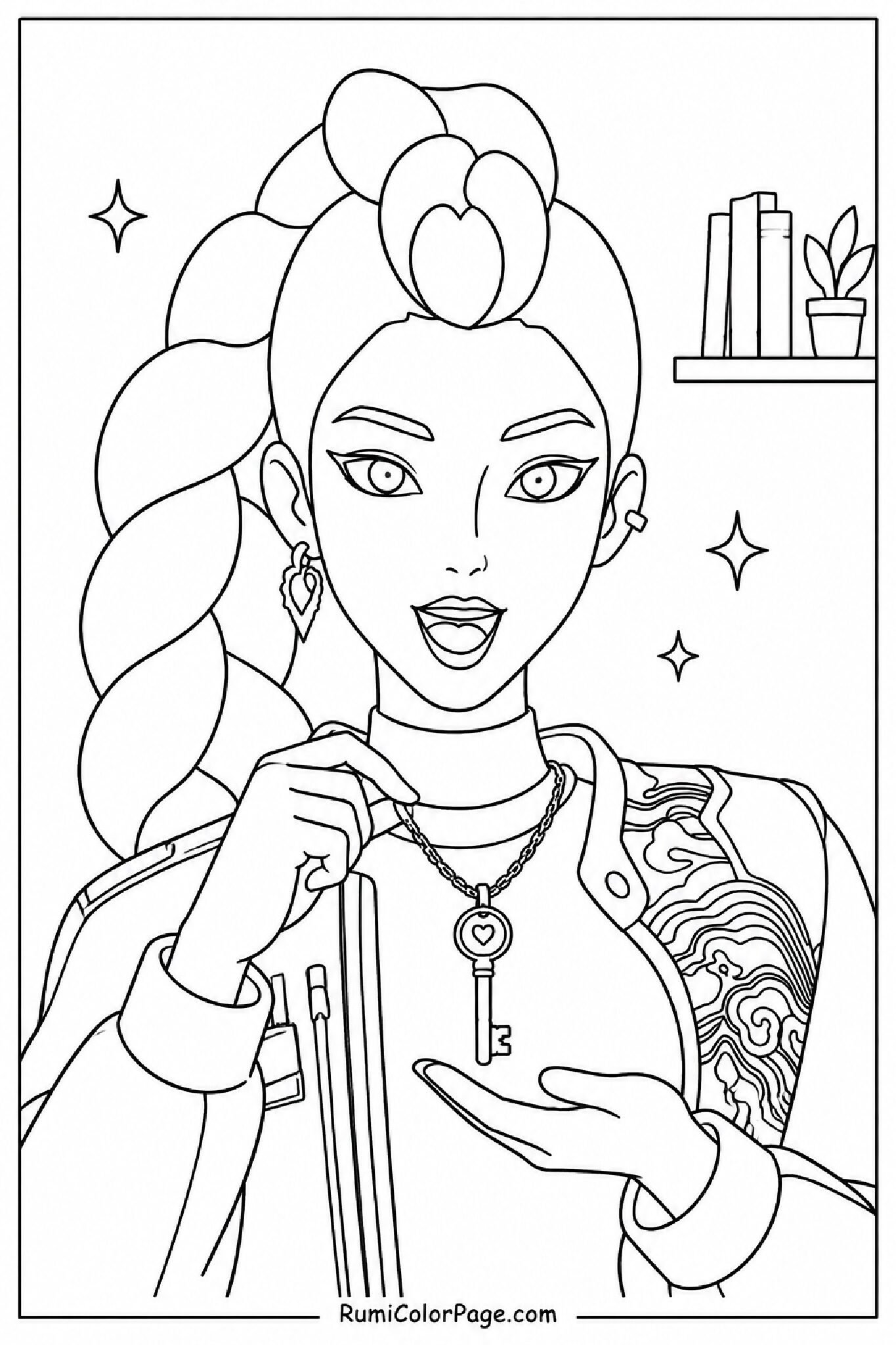 Rumi With Open Mouth and Key Necklace coloring page