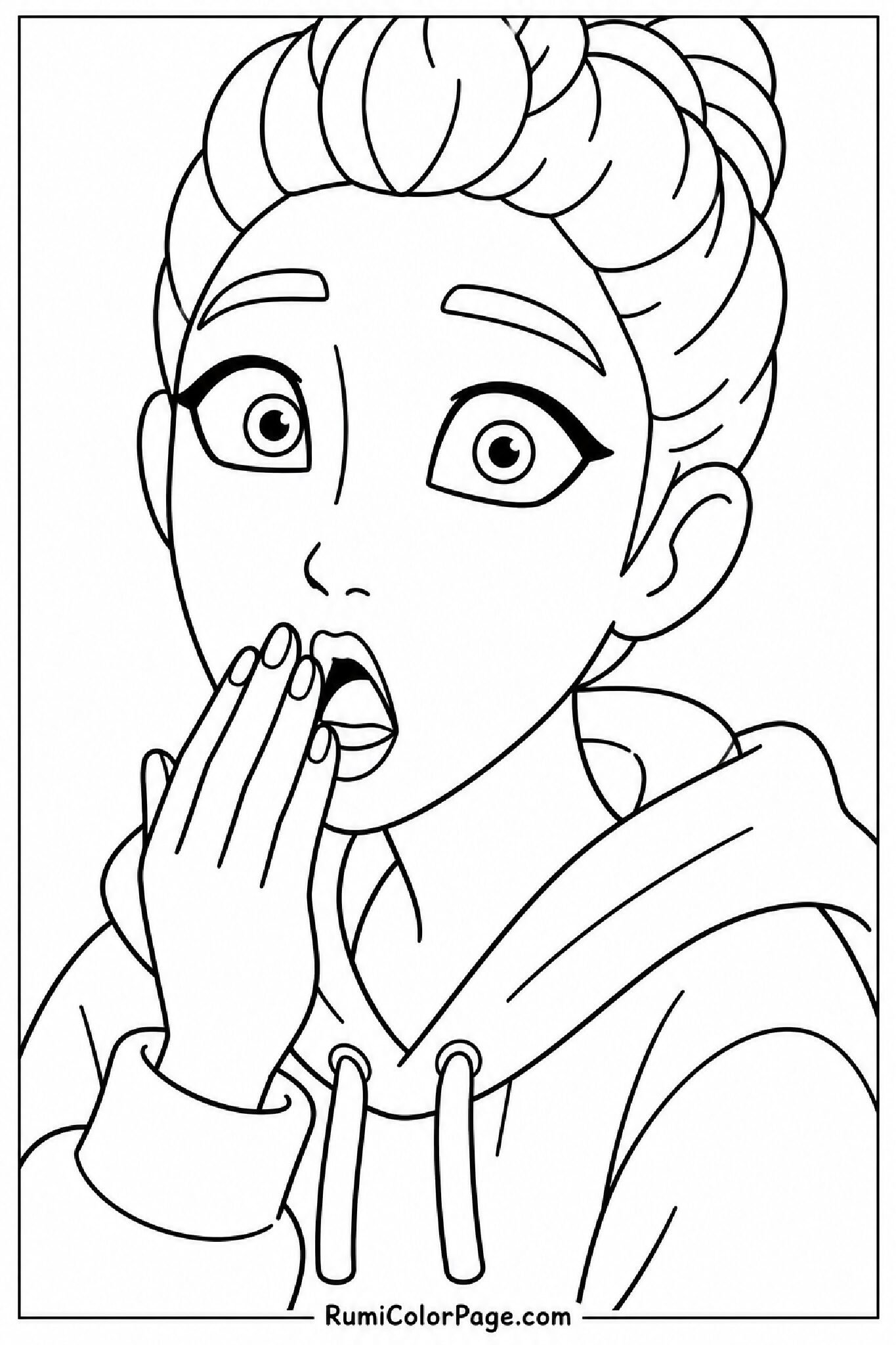 Rumi With Surprised Expression Hand Near Mouth Three-Quarter Angle Close-Up coloring page