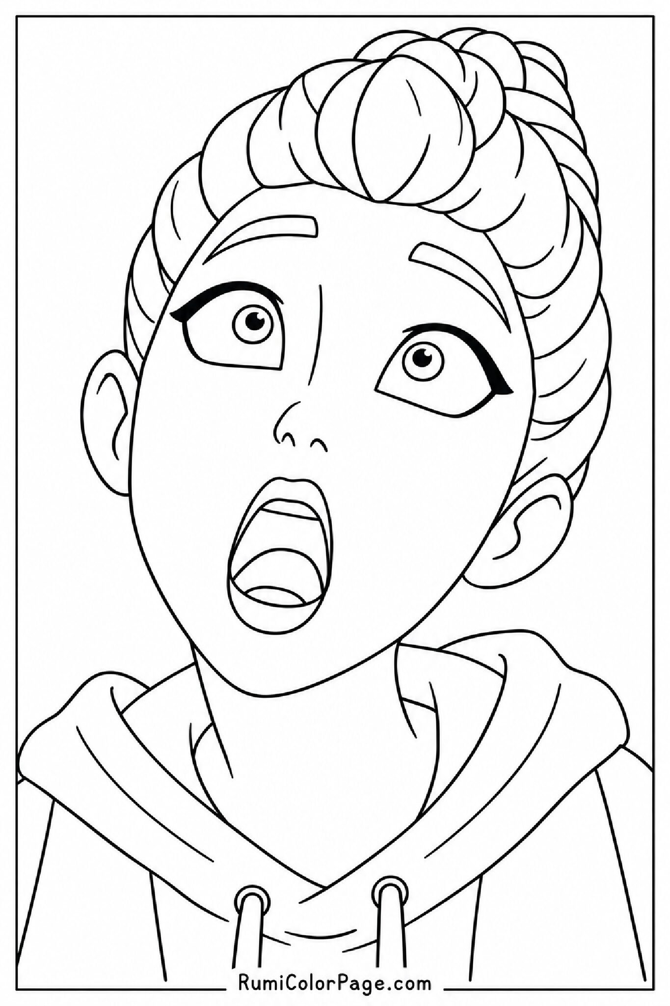 Rumi With Surprised Expression Mouth Open Wide Close-Up Head Tilted Back coloring page