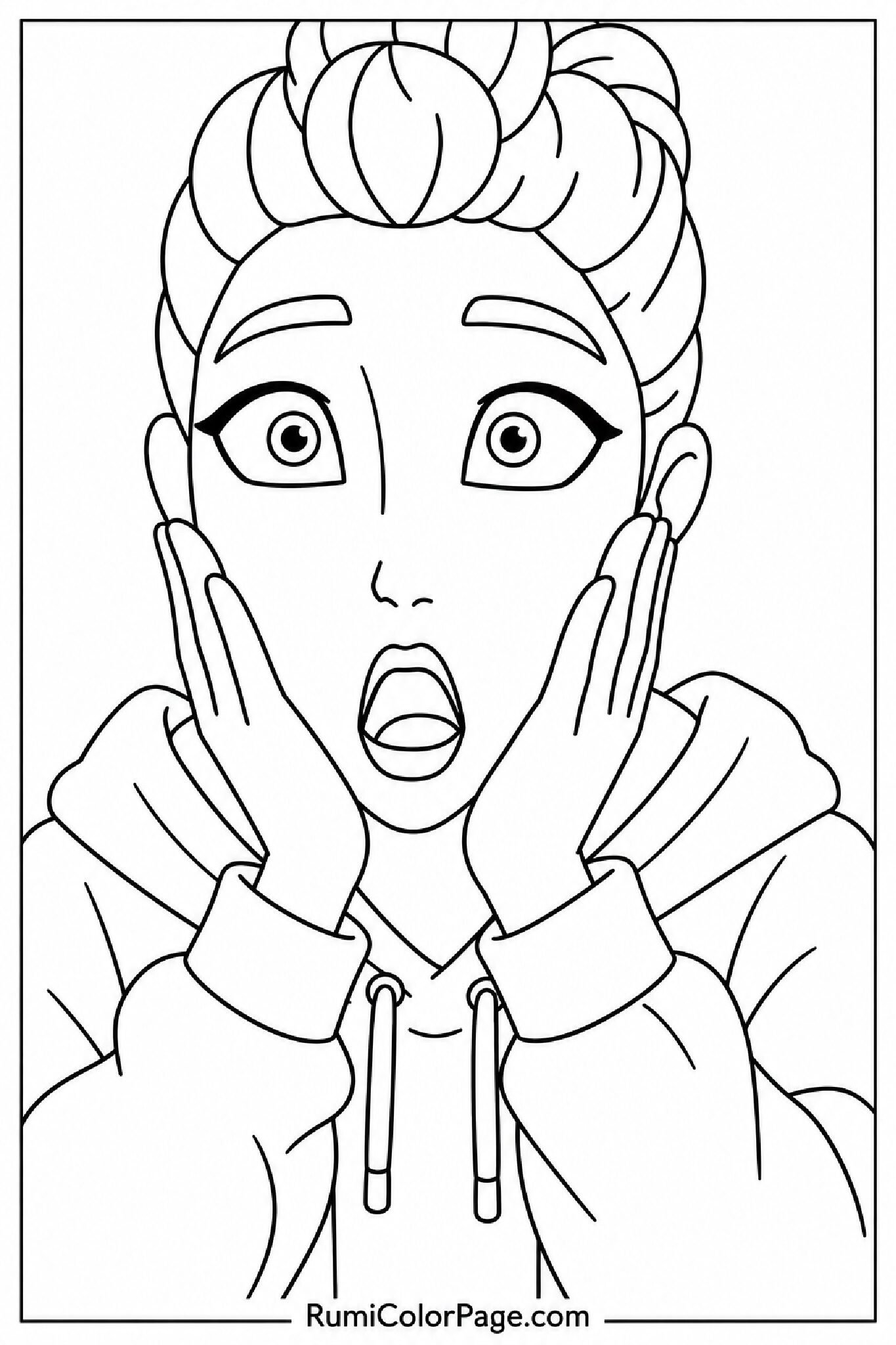 Rumi With Surprised Expression Straight-On Front View coloring page